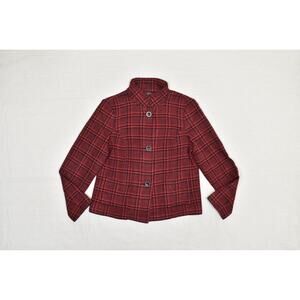 Talbots Jacket Womens 10P Red Black Wool Blend Plaid Button Up Petite Lined Coat